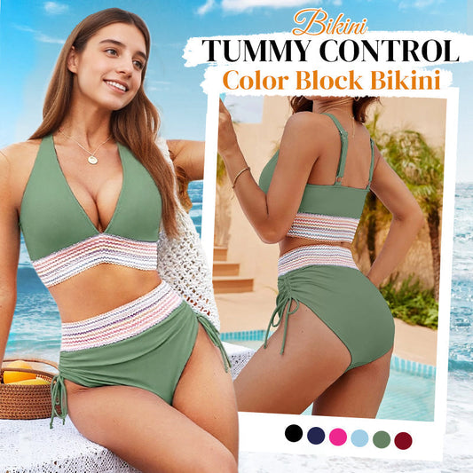 👙Magas derekú, hasformáló, színes blokkos bikini szett 2